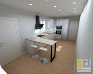 Cocina con península y pata cuadrada en Tenerife