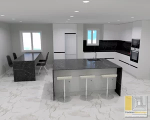Cocinas en blanco y negro con isla en Tenerife