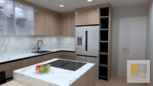 Cocina con isla y botellero